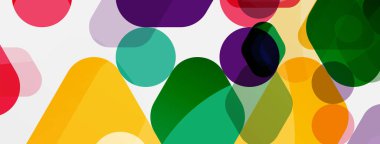 Beyaz üzerine renkli baloncuklar ve yuvarlak geometrik şekiller. Duvar kağıdı, pankart, arkaplan, iniş sayfası için vektör geometrik asgari özet arkaplan