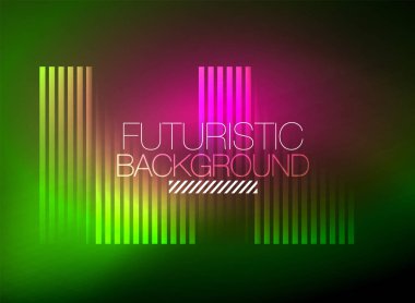 Parlak neon rengi tekno soyut arkaplan, koyu arkaplanda parlak neon çizgiler