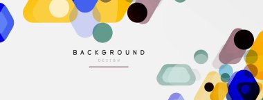 Beyaz üzerine renkli baloncuklar ve yuvarlak geometrik şekiller. Duvar kağıdı, pankart, arkaplan, iniş sayfası için vektör geometrik asgari özet arkaplan