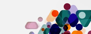 Beyaz üzerine renkli baloncuklar ve yuvarlak geometrik şekiller. Duvar kağıdı, pankart, arkaplan, iniş sayfası için vektör geometrik asgari özet arkaplan