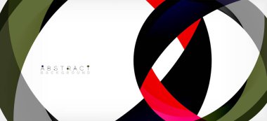 Geometrik soyut arkaplan. Üst üste binen renk şekilleriyle çember oluşturuldu. Duvar Kağıdı, Sancak, Arkaplan, İniş Sayfası için Vektör İllüstrasyonu