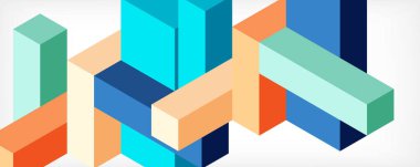 Soyut arkaplan. 3 boyutlu küp, küp elementler ve bloklar. Duvar kağıdı, afiş, arkaplan, iniş sayfası için tekno veya iş konsepti