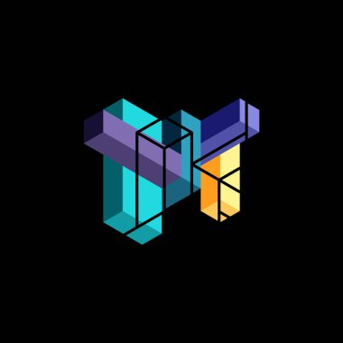 Soyut arkaplan. 3 boyutlu küp, küp elementler ve bloklar. Duvar kağıdı, afiş, arkaplan, iniş sayfası için tekno veya iş konsepti