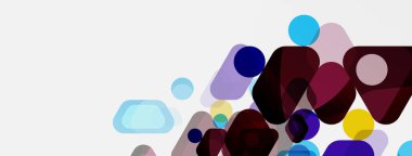 Beyaz üzerine renkli baloncuklar ve yuvarlak geometrik şekiller. Duvar kağıdı, pankart, arkaplan, iniş sayfası için vektör geometrik asgari özet arkaplan