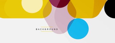 Beyaz üzerine renkli baloncuklar ve yuvarlak geometrik şekiller. Duvar kağıdı, pankart, arkaplan, iniş sayfası için vektör geometrik asgari özet arkaplan