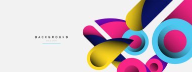 Soyut arkaplan. Minimum geometrik daireler ve koyu gölgeli yuvarlak şekiller. Duvar kağıdı afişi veya arkaplan için moda teknoloji iş şablonu