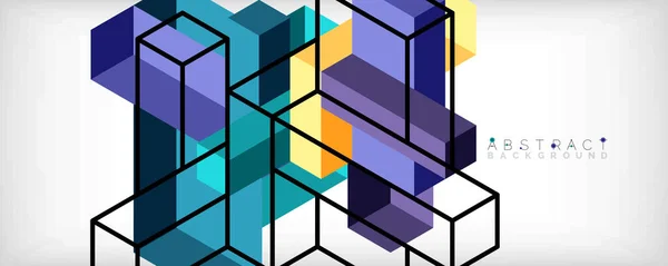 Fondo abstracto. 3d cubos, elementos cúbicos y bloques. Techno o concepto de negocio para fondo de pantalla, banner, fondo, landing page — Archivo Imágenes Vectoriales