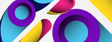 Soyut arkaplan. Minimum geometrik daireler ve koyu gölgeli yuvarlak şekiller. Duvar kağıdı afişi veya arkaplan için moda teknoloji iş şablonu