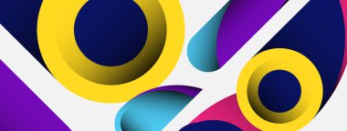 Soyut arkaplan. Minimum geometrik daireler ve koyu gölgeli yuvarlak şekiller. Duvar kağıdı afişi veya arkaplan için moda teknoloji iş şablonu