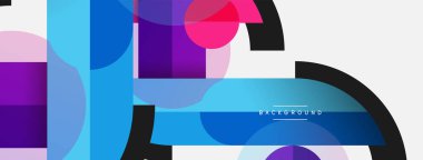 Geometrik şekiller bileşim soyut arkaplan. Çember çizgileri ve dikdörtgenler. Duvar kağıdı afişi veya iniş sayfası için vektör illüstrasyonu