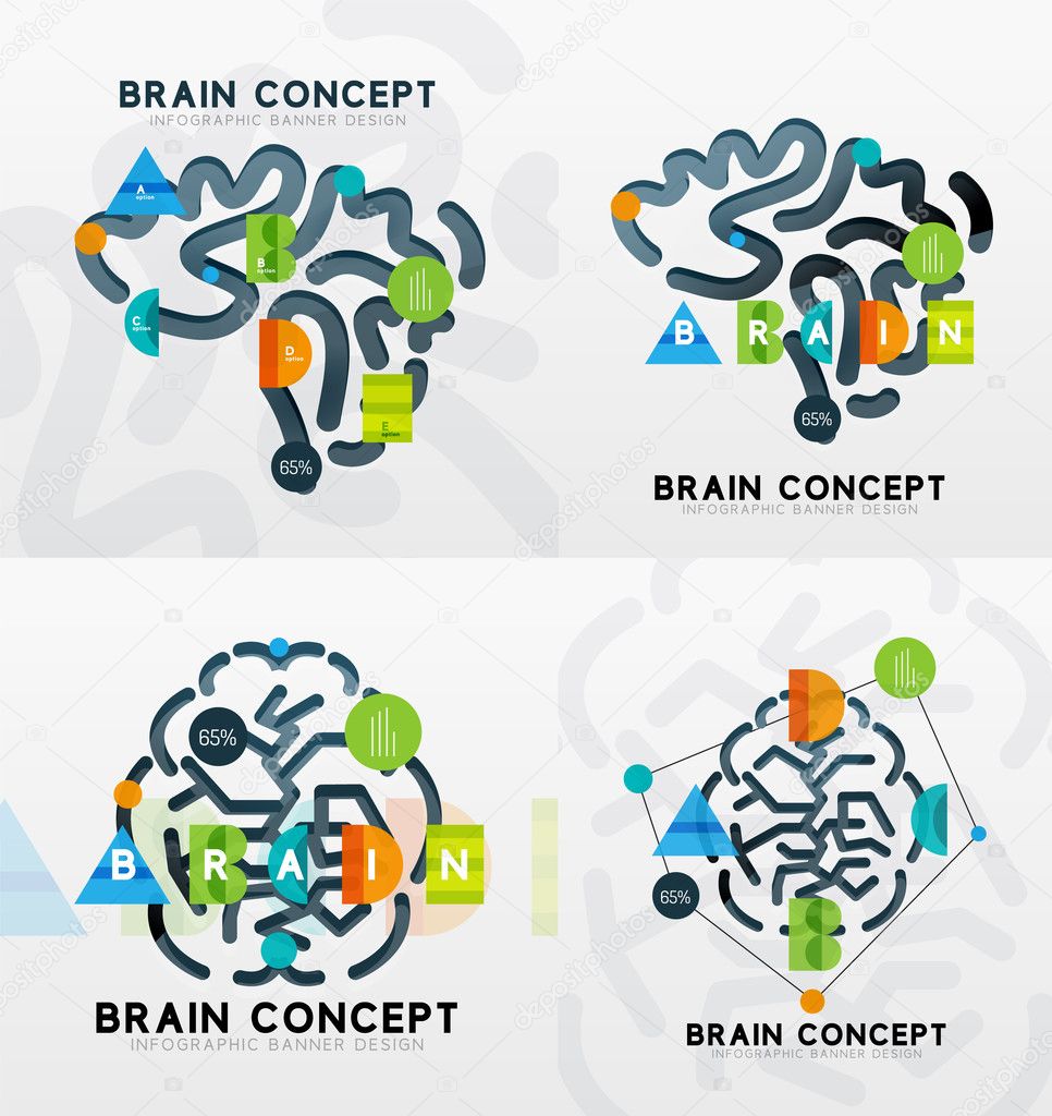 Brain minimal line style infographic banner design