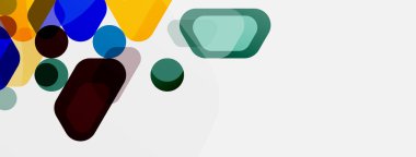 Beyaz üzerine renkli baloncuklar ve yuvarlak geometrik şekiller. Duvar kağıdı, pankart, arkaplan, iniş sayfası için vektör geometrik asgari özet arkaplan