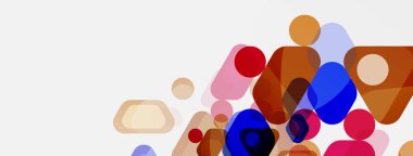 Beyaz üzerine renkli baloncuklar ve yuvarlak geometrik şekiller. Duvar kağıdı, pankart, arkaplan, iniş sayfası için vektör geometrik asgari özet arkaplan