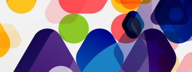 Beyaz üzerine renkli baloncuklar ve yuvarlak geometrik şekiller. Duvar kağıdı, pankart, arkaplan, iniş sayfası için vektör geometrik asgari özet arkaplan