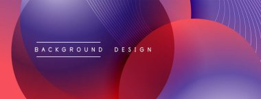 Gölgeli gradyan daireler. Vektör tekno soyut arka plan. Modern üstüste bindirme formları duvar kağıdı arkaplanı, tasarım şablonu