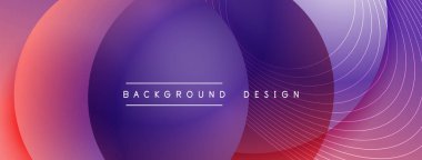 Gölgeli gradyan daireler. Vektör tekno soyut arka plan. Modern üstüste bindirme formları duvar kağıdı arkaplanı, tasarım şablonu