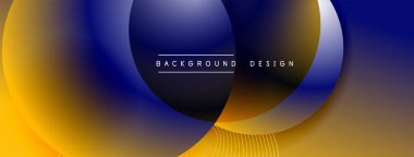 Gölgeli gradyan daireler. Vektör tekno soyut arka plan. Modern üstüste bindirme formları duvar kağıdı arkaplanı, tasarım şablonu