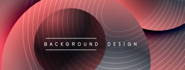 Gölgeli gradyan daireler. Vektör tekno soyut arka plan. Modern üstüste bindirme formları duvar kağıdı arkaplanı, tasarım şablonu