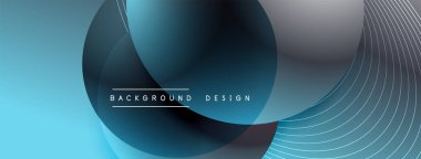 Gölgeli gradyan daireler. Vektör tekno soyut arka plan. Modern üstüste bindirme formları duvar kağıdı arkaplanı, tasarım şablonu