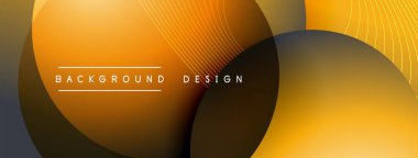 Gölgeli gradyan daireler. Vektör tekno soyut arka plan. Modern üstüste bindirme formları duvar kağıdı arkaplanı, tasarım şablonu