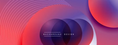 Gölgeli gradyan daireler. Vektör tekno soyut arka plan. Modern üstüste bindirme formları duvar kağıdı arkaplanı, tasarım şablonu