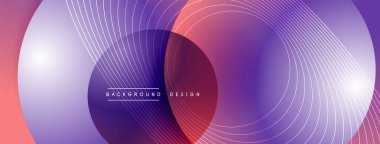 Gölgeli gradyan daireler. Vektör tekno soyut arka plan. Modern üstüste bindirme formları duvar kağıdı arkaplanı, tasarım şablonu