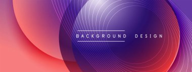 Gölgeli gradyan daireler. Vektör tekno soyut arka plan. Modern üstüste bindirme formları duvar kağıdı arkaplanı, tasarım şablonu