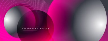 Gölgeli gradyan daireler. Vektör tekno soyut arka plan. Modern üstüste bindirme formları duvar kağıdı arkaplanı, tasarım şablonu