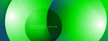 Gölgeli gradyan daireler. Vektör tekno soyut arka plan. Modern üstüste bindirme formları duvar kağıdı arkaplanı, tasarım şablonu