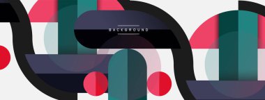 Geometrik şekiller bileşim soyut arkaplan. Çember çizgileri ve dikdörtgenler. Duvar kağıdı afişi veya iniş sayfası için vektör illüstrasyonu