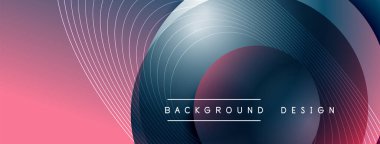 Gölgeli gradyan daireler. Vektör tekno soyut arka plan. Modern üstüste bindirme formları duvar kağıdı arkaplanı, tasarım şablonu