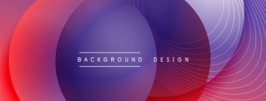 Gölgeli gradyan daireler. Vektör tekno soyut arka plan. Modern üstüste bindirme formları duvar kağıdı arkaplanı, tasarım şablonu