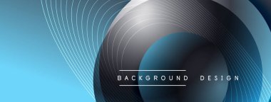 Gölgeli gradyan daireler. Vektör tekno soyut arka plan. Modern üstüste bindirme formları duvar kağıdı arkaplanı, tasarım şablonu