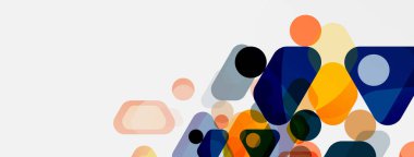 Beyaz üzerine renkli baloncuklar ve yuvarlak geometrik şekiller. Duvar kağıdı, pankart, arkaplan, iniş sayfası için vektör geometrik asgari özet arkaplan