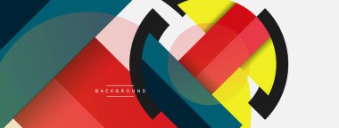 Geometrik şekiller bileşim soyut arkaplan. Çember çizgileri ve dikdörtgenler. Duvar kağıdı afişi veya iniş sayfası için vektör illüstrasyonu