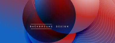 Gölgeli gradyan daireler. Vektör tekno soyut arka plan. Modern üstüste bindirme formları duvar kağıdı arkaplanı, tasarım şablonu