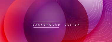 Gölgeli gradyan daireler. Vektör tekno soyut arka plan. Modern üstüste bindirme formları duvar kağıdı arkaplanı, tasarım şablonu