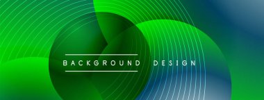 Gölgeli gradyan daireler. Vektör tekno soyut arka plan. Modern üstüste bindirme formları duvar kağıdı arkaplanı, tasarım şablonu