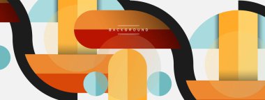 Geometrik şekiller bileşim soyut arkaplan. Çember çizgileri ve dikdörtgenler. Duvar kağıdı afişi veya iniş sayfası için vektör illüstrasyonu