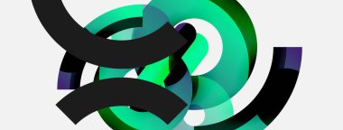 Yuvarlak şekiller daireler ve diğer geometrik şekiller. Duvar kağıdı afişi arkaplan kartı veya iniş sayfası için vektör illüstrasyonu