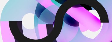 Yuvarlak şekiller daireler ve diğer geometrik şekiller. Duvar kağıdı afişi arkaplan kartı veya iniş sayfası için vektör illüstrasyonu