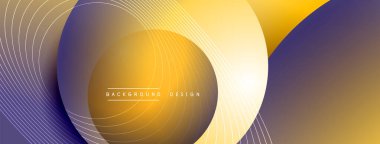 Gölgeli gradyan daireler. Vektör tekno soyut arka plan. Modern üstüste bindirme formları duvar kağıdı arkaplanı, tasarım şablonu