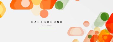 Beyaz üzerine renkli baloncuklar ve yuvarlak geometrik şekiller. Duvar kağıdı, pankart, arkaplan, iniş sayfası için vektör geometrik asgari özet arkaplan