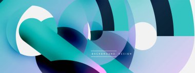 Yuvarlak şekiller daireler ve diğer geometrik şekiller. Duvar kağıdı afişi arkaplan kartı veya iniş sayfası için vektör illüstrasyonu