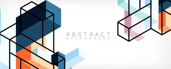 Fondo abstracto. 3d cubos, elementos cúbicos y bloques. Techno o concepto de negocio para fondo de pantalla, banner, fondo, landing page — Vector de stock