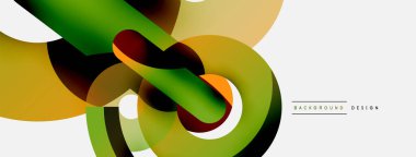 Yuvarlak şekiller daireler ve diğer geometrik şekiller. Duvar kağıdı afişi arkaplan kartı veya iniş sayfası için vektör illüstrasyonu