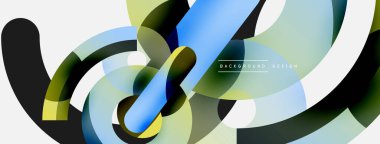 Yuvarlak şekiller daireler ve diğer geometrik şekiller. Duvar kağıdı afişi arkaplan kartı veya iniş sayfası için vektör illüstrasyonu