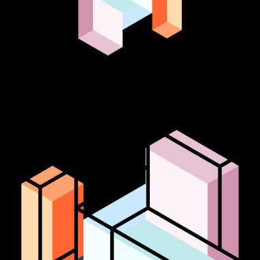 Soyut arkaplan. 3 boyutlu küp, küp elementler ve bloklar. Duvar kağıdı, afiş, arkaplan, iniş sayfası için tekno veya iş konsepti