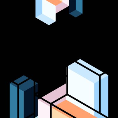 Soyut arkaplan. 3 boyutlu küp, küp elementler ve bloklar. Duvar kağıdı, afiş, arkaplan, iniş sayfası için tekno veya iş konsepti