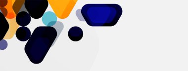 Beyaz üzerine renkli baloncuklar ve yuvarlak geometrik şekiller. Duvar kağıdı, pankart, arkaplan, iniş sayfası için vektör geometrik asgari özet arkaplan